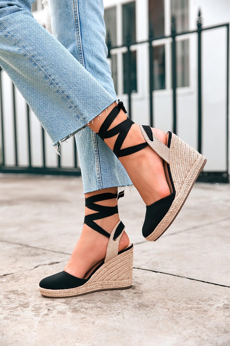 Ermonn Womens Espadrille Wedge Sandals Platform Closed Toe Ankle Strap Lace Up Summer Shoes - Image 4